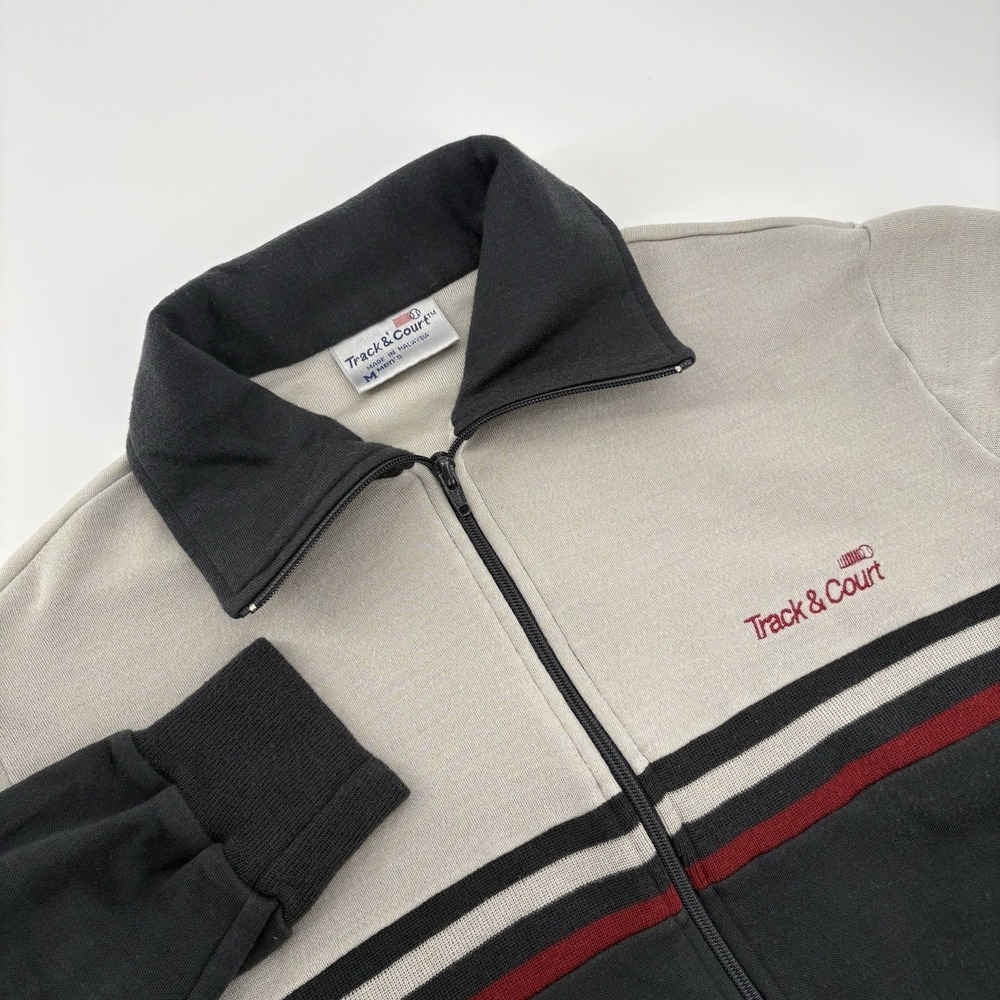 Vintage Track‎ & Court Jacket Mens Medium Gray, Tan And Red Full Zip